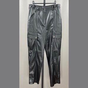 Jason Wu Pants Womens 6 black faux leather cargo straight taper designer casual
